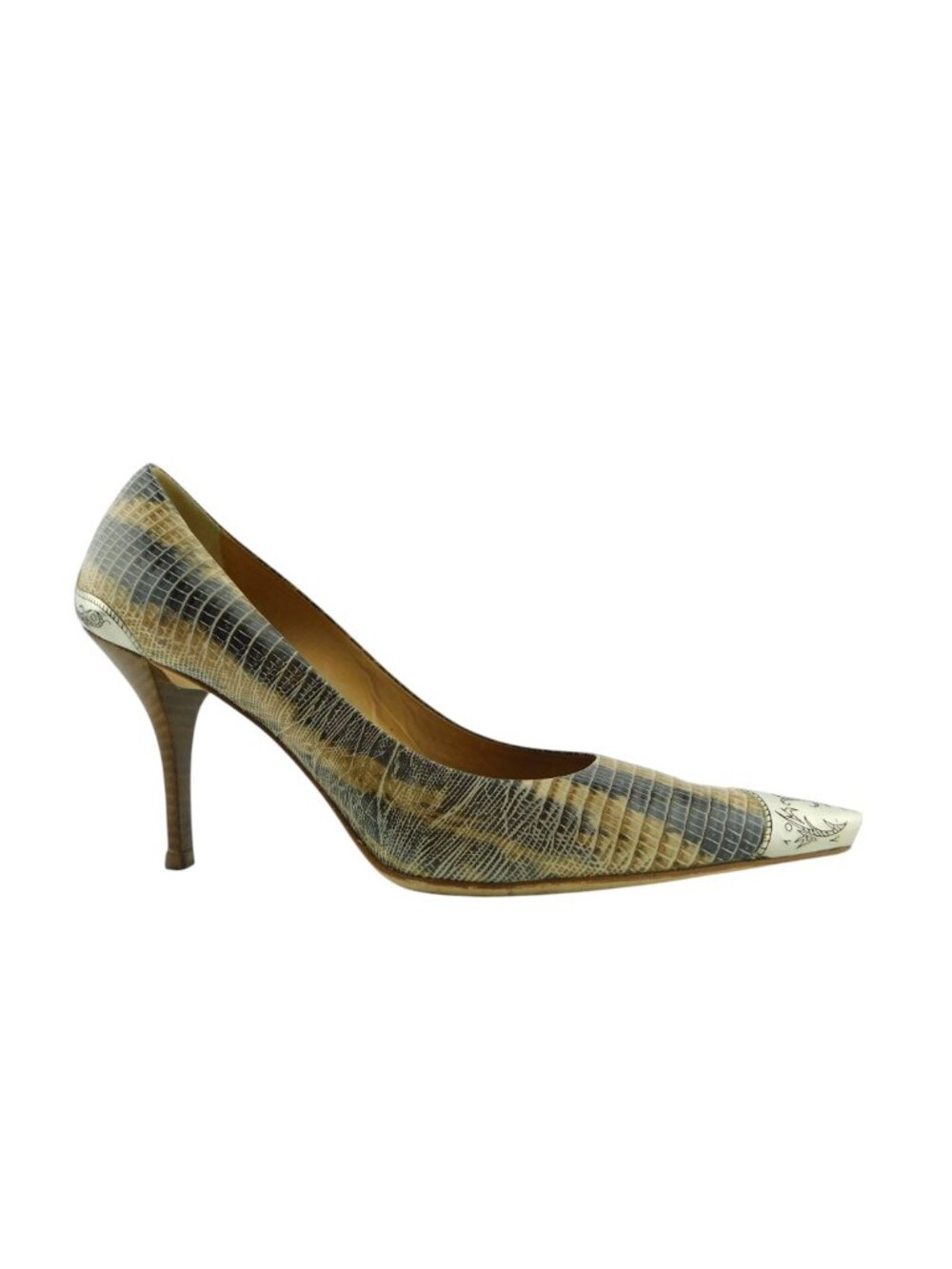 J Vincent Snake Print Leather Western Metal Tip Toe Heel Pumps 7.5 - Picture 3 of 12